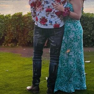 Strapless tropical maxi dress